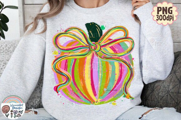 A Preppy Pumpkin Brushstroke Coquette Bow for Graphics and T-Shirt Designs