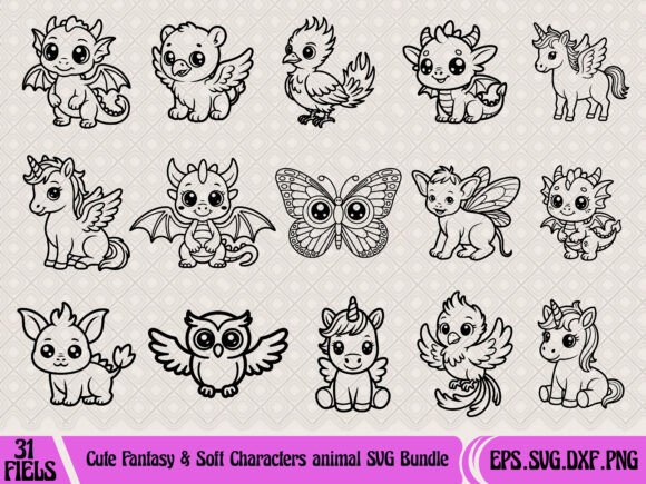 Cute Fantasy Animals SVG Bundle for Graphics & T-Shirts