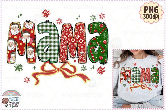 Mama Claus Christmas Glitter Preppy Bow Graphics for Tees