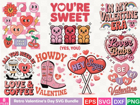 Retro Valentine Graphics for T‑Shirts & Editorial Design